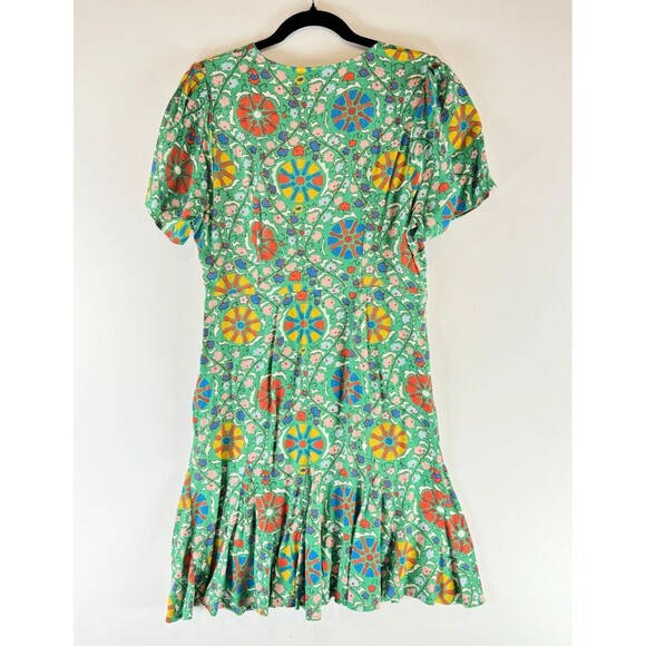 Rhode Womens Dress Green Zinnia Floral Mini Surplice V Neck A Line Boho Size 8 - Picture 2 of 8